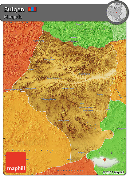 Physical Map of Bulgan, political outside