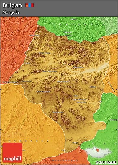 Physical Map of Bulgan, political outside