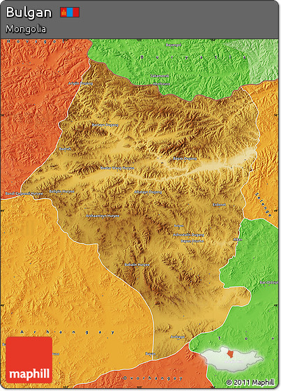 Physical Map of Bulgan, political outside