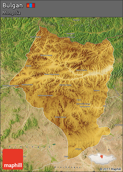 Physical Map of Bulgan, satellite outside