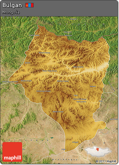 Physical Map of Bulgan, satellite outside