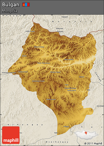 Physical Map of Bulgan, shaded relief outside