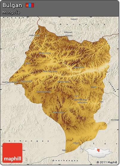 Physical Map of Bulgan, shaded relief outside