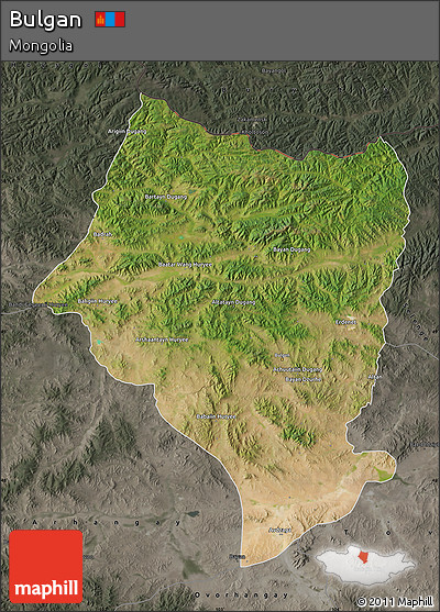 Satellite Map of Bulgan, darken, semi-desaturated