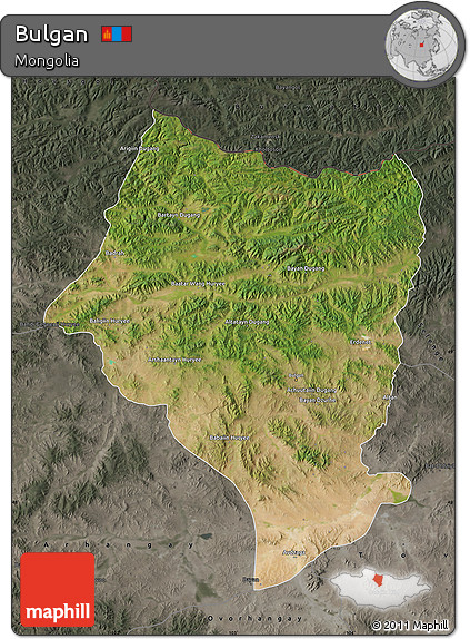 Satellite Map of Bulgan, darken, semi-desaturated