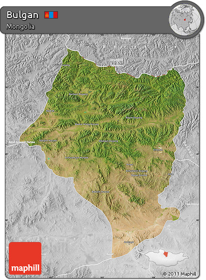 Satellite Map of Bulgan, lighten, desaturated