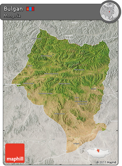 Satellite Map of Bulgan, lighten, semi-desaturated