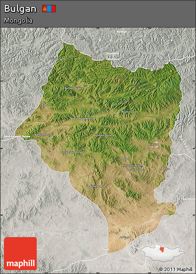 Satellite Map of Bulgan, lighten, semi-desaturated