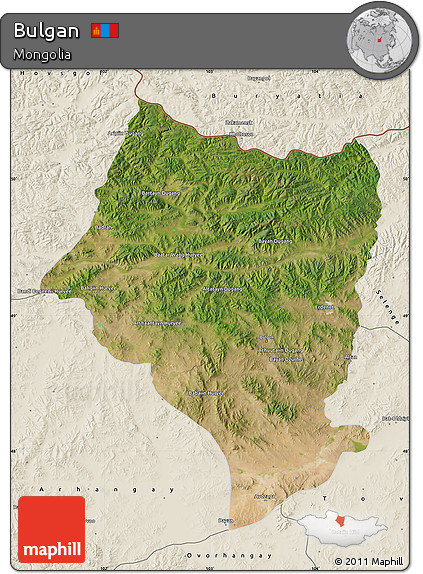 Satellite Map of Bulgan, shaded relief outside