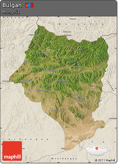 Satellite Map of Bulgan, shaded relief outside