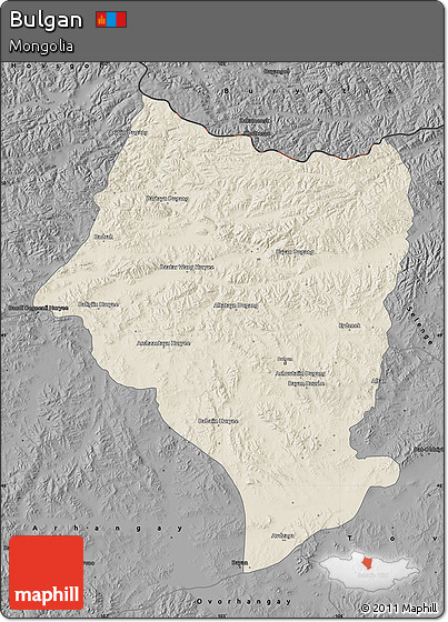 Shaded Relief Map of Bulgan, darken, desaturated
