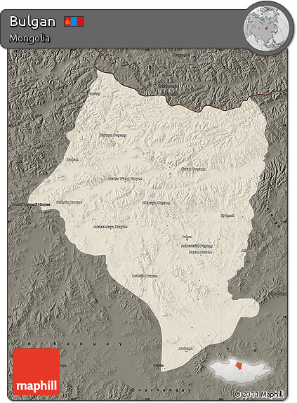 Shaded Relief Map of Bulgan, darken