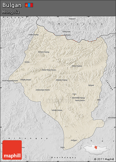 Shaded Relief Map of Bulgan, desaturated