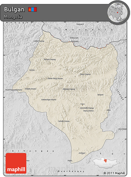 Shaded Relief Map of Bulgan, desaturated