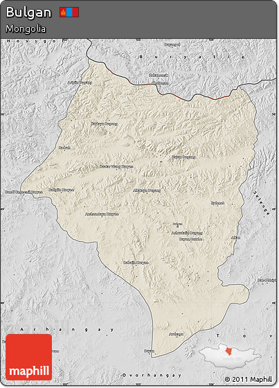 Shaded Relief Map of Bulgan, desaturated