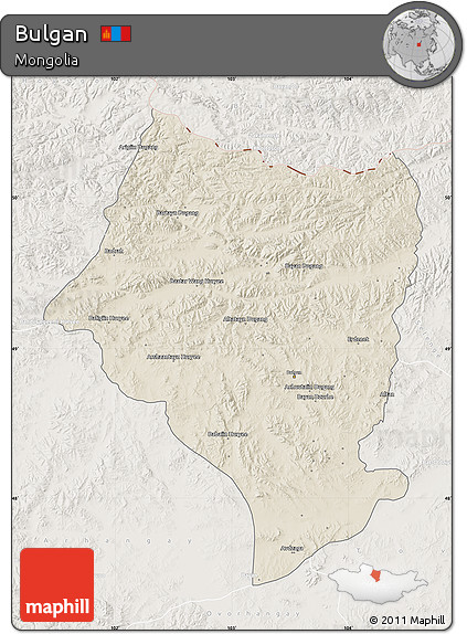 Shaded Relief Map of Bulgan, lighten