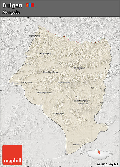 Shaded Relief Map of Bulgan, lighten, semi-desaturated