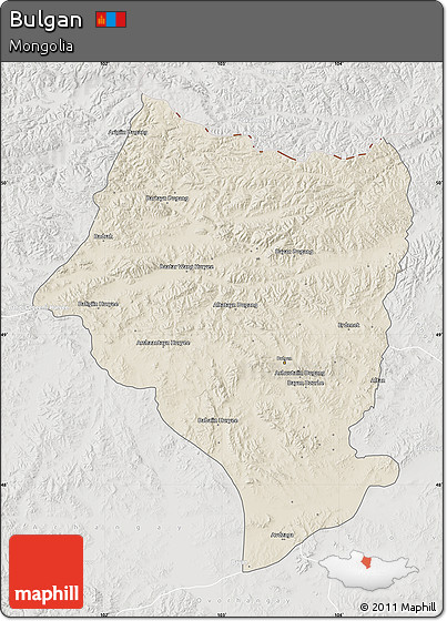 Shaded Relief Map of Bulgan, lighten, semi-desaturated