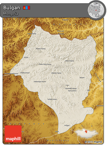 Shaded Relief Map of Bulgan, physical outside