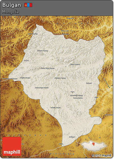 Shaded Relief Map of Bulgan, physical outside