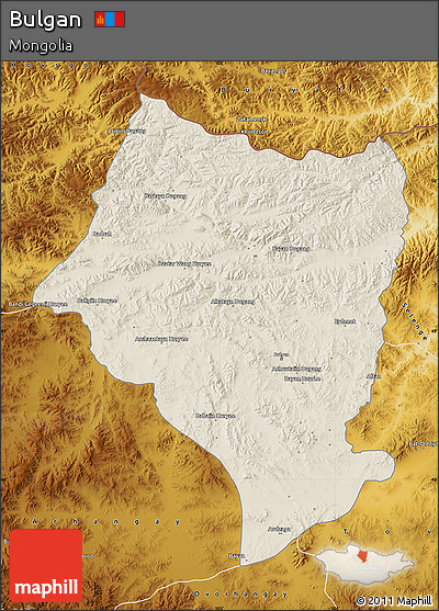 Shaded Relief Map of Bulgan, physical outside