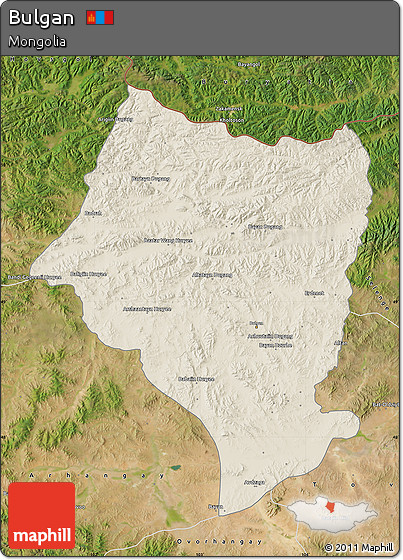 Shaded Relief Map of Bulgan, satellite outside