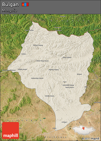 Shaded Relief Map of Bulgan, satellite outside