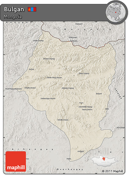 Shaded Relief Map of Bulgan, semi-desaturated