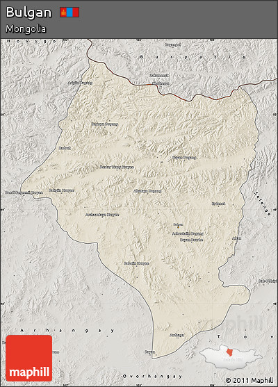 Shaded Relief Map of Bulgan, semi-desaturated