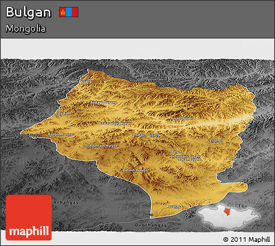 Physical Panoramic Map of Bulgan, darken, desaturated