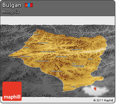 Physical Panoramic Map of Bulgan, darken, desaturated