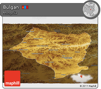 Physical Panoramic Map of Bulgan, darken