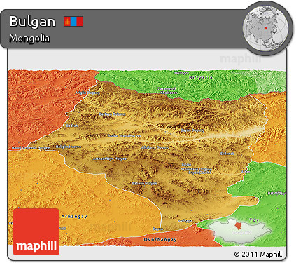 Physical Panoramic Map of Bulgan, political outside
