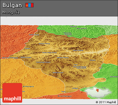 Physical Panoramic Map of Bulgan, political outside