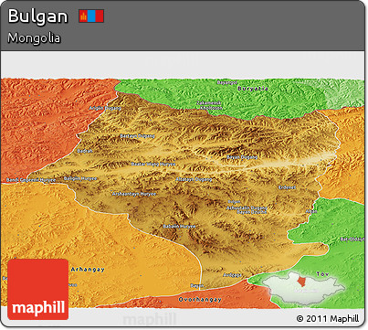 Physical Panoramic Map of Bulgan, political outside