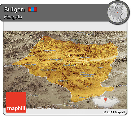 Physical Panoramic Map of Bulgan, semi-desaturated