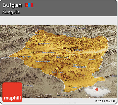 Physical Panoramic Map of Bulgan, semi-desaturated
