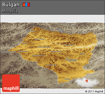 Physical Panoramic Map of Bulgan, semi-desaturated