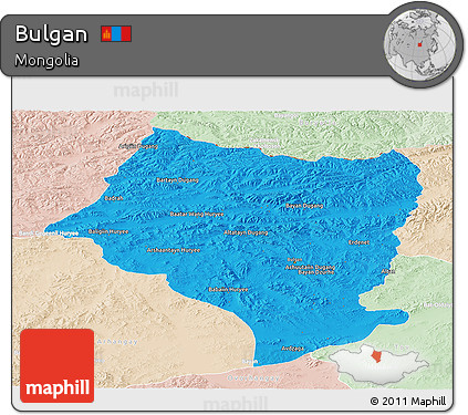 Political Panoramic Map of Bulgan, lighten
