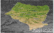 Satellite Panoramic Map of Bulgan, darken, desaturated