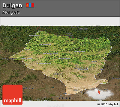 Satellite Panoramic Map of Bulgan, darken