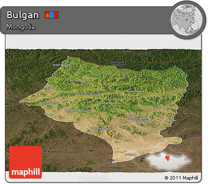 Satellite Panoramic Map of Bulgan, darken
