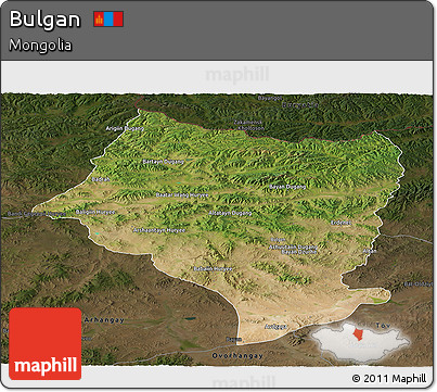 Satellite Panoramic Map of Bulgan, darken