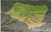 Satellite Panoramic Map of Bulgan, darken, semi-desaturated