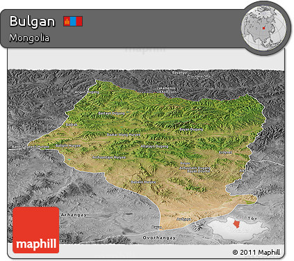 Satellite Panoramic Map of Bulgan, desaturated