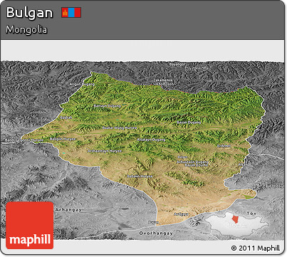 Satellite Panoramic Map of Bulgan, desaturated