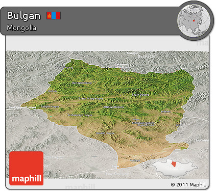 Satellite Panoramic Map of Bulgan, lighten, semi-desaturated