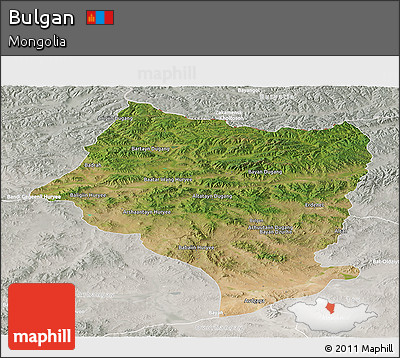 Satellite Panoramic Map of Bulgan, lighten, semi-desaturated