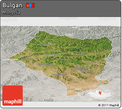 Satellite Panoramic Map of Bulgan, lighten, semi-desaturated