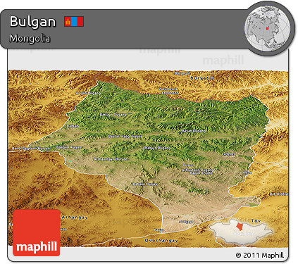 Satellite Panoramic Map of Bulgan, physical outside